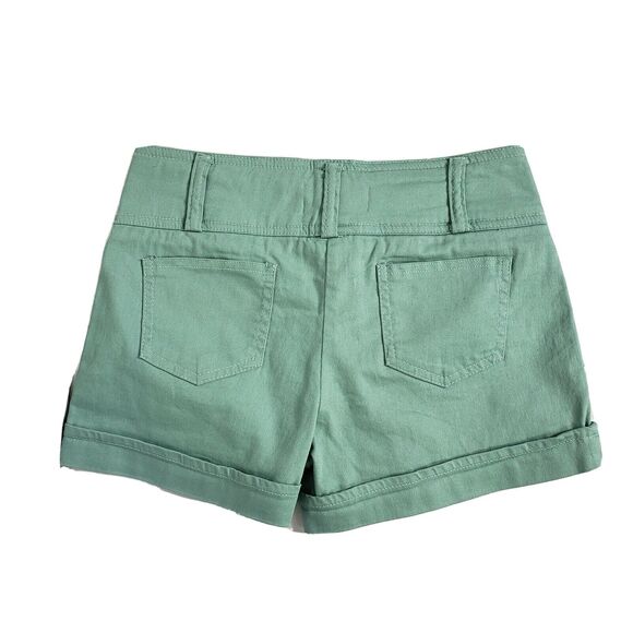 2Sable Womens Shorts Size Medium Green Denim Cuffed Mid Rise 3 Button Closure - Picture 2 of 6